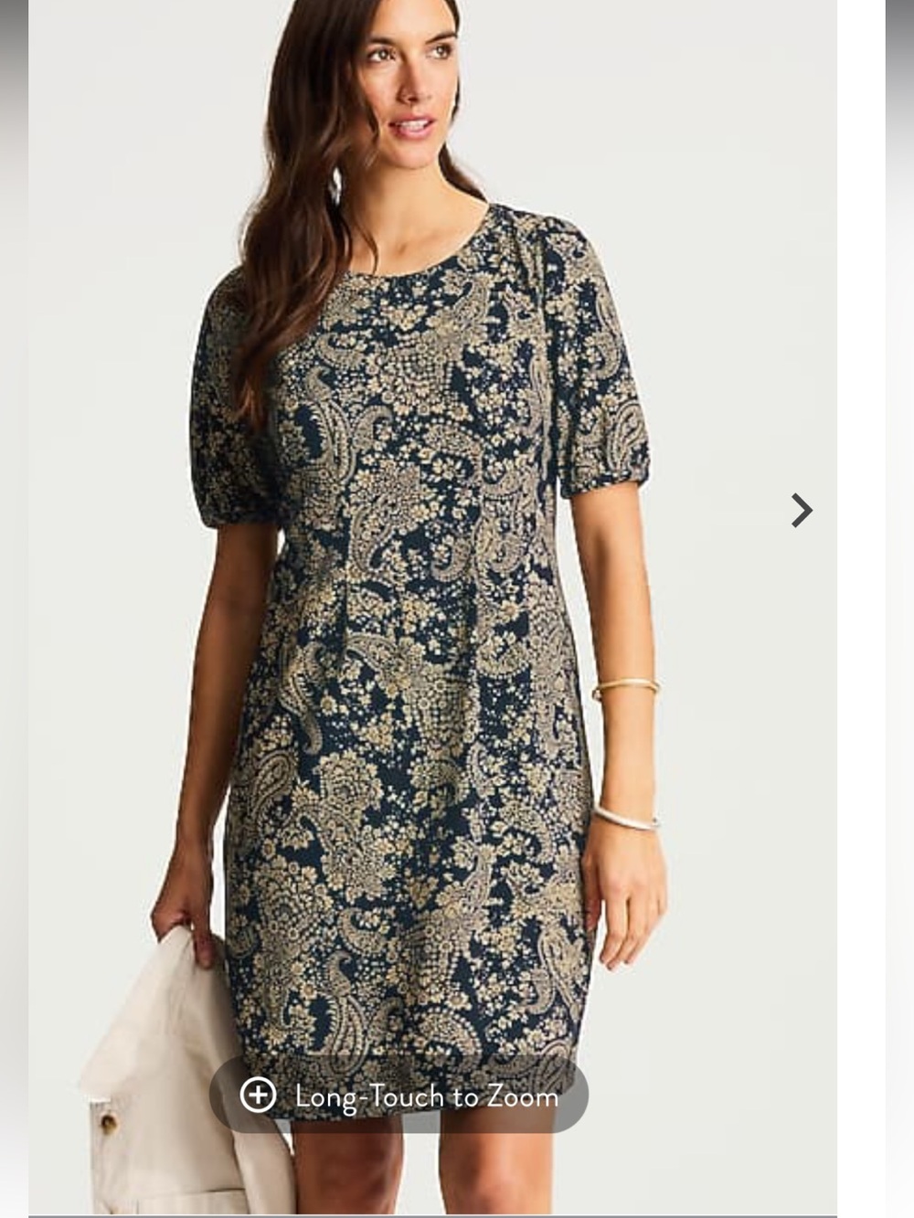J. Jill Navy and Beige Paisley Short-Sleeve Dart-waist Knit Dress sz L NWT
